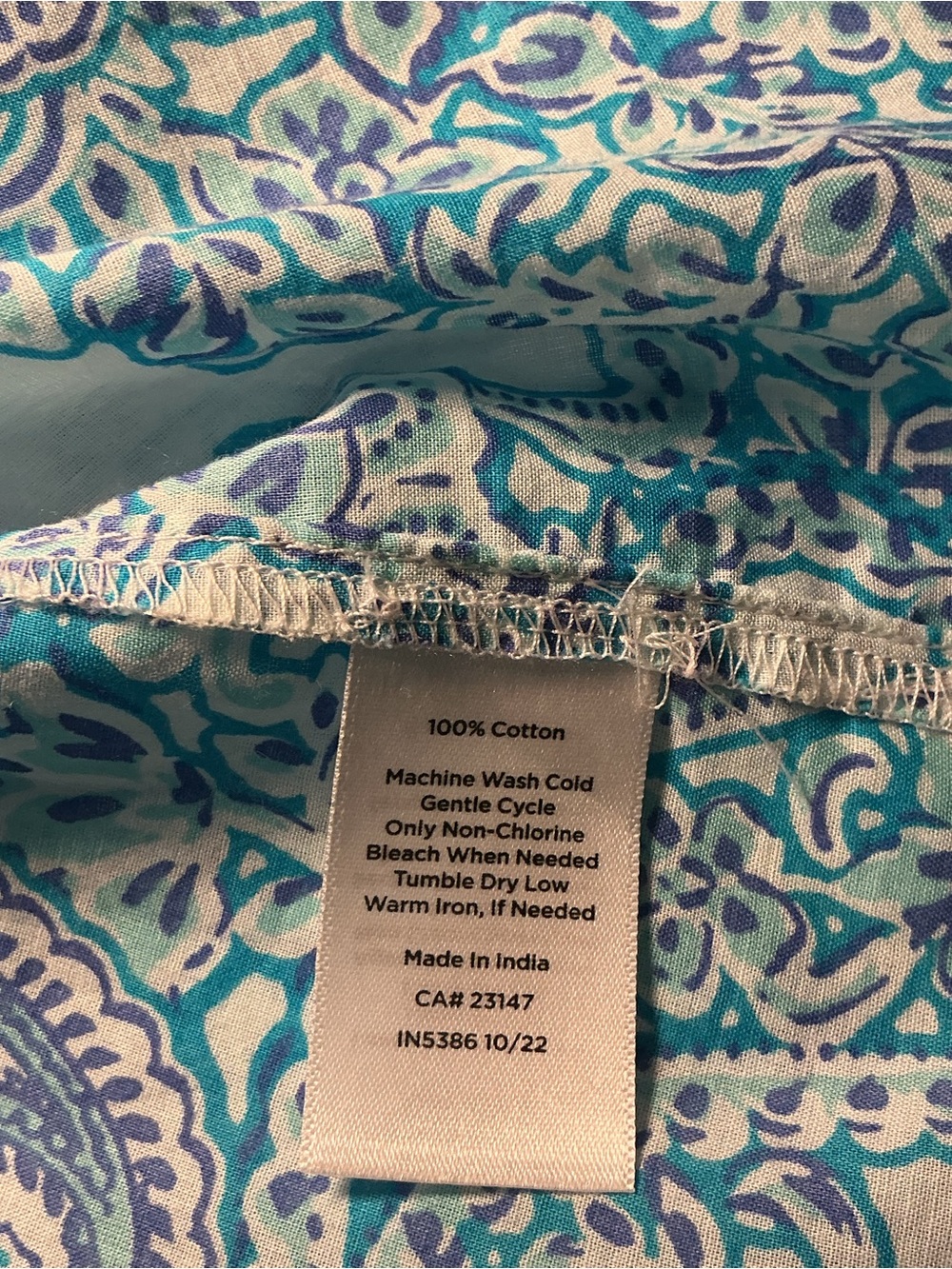 Talbots Blue Paisley Button Front Blouse Medium 100% Cotton Long Sleeve - Picture 6 of 7